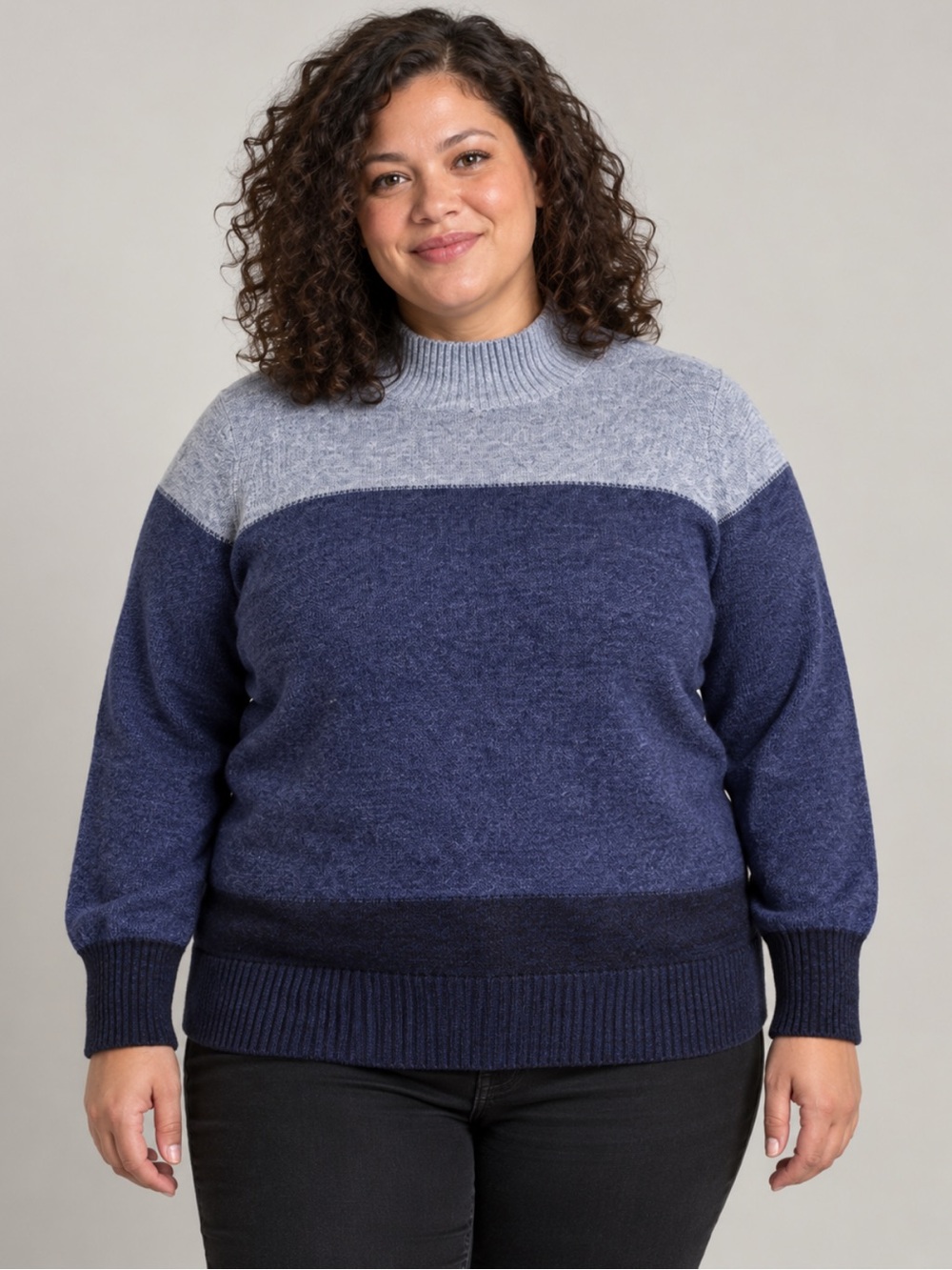 Penningtons 1X Plus Size 100% Cotton Colorblock Knit Sweater Blue Womens